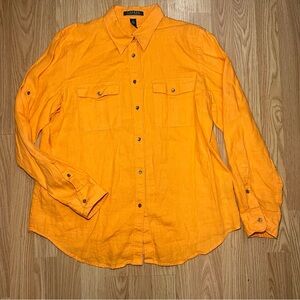 Lauren Ralph Lauren 100% Linen Roll Tab 3/4 Sleeve Button Up Top‎ Women’s Size L